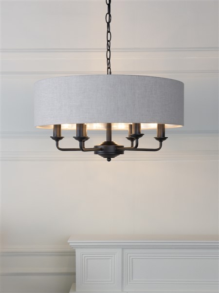 (image for) Laura Ashley Sorrento 6 Light Shadelier Matt Black With Natural Shade
